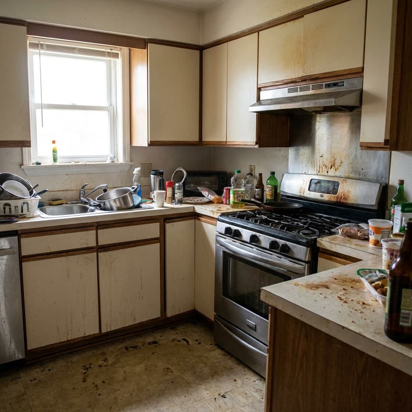 Kitchen before cleaning